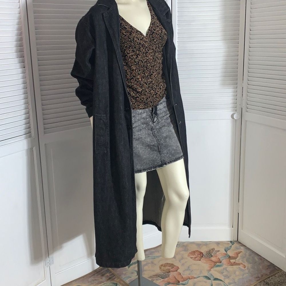 Vintage Black Oversized Denim Trench Coat Large